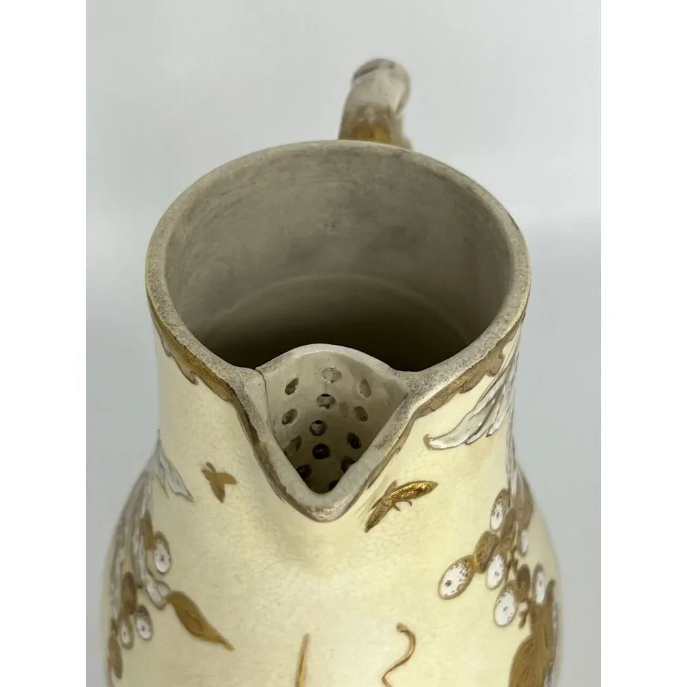 Antique English‎ Staffordshire Ivory and Gold Gilded Pottery Teapot